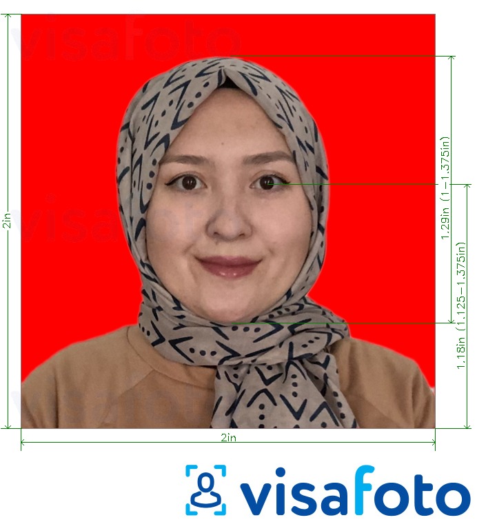  Indoneziya pasporti 51x51 mm (2x2 dyuym) qizil fon uchun rasm namunasi zaruriy hajm xususiyatlariga ega