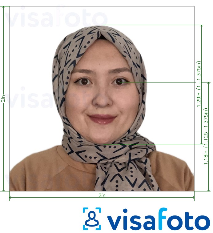  Indoneziya pasporti 51x51 mm (2x2 dyuym) oq fon uchun rasm namunasi zaruriy hajm xususiyatlariga ega