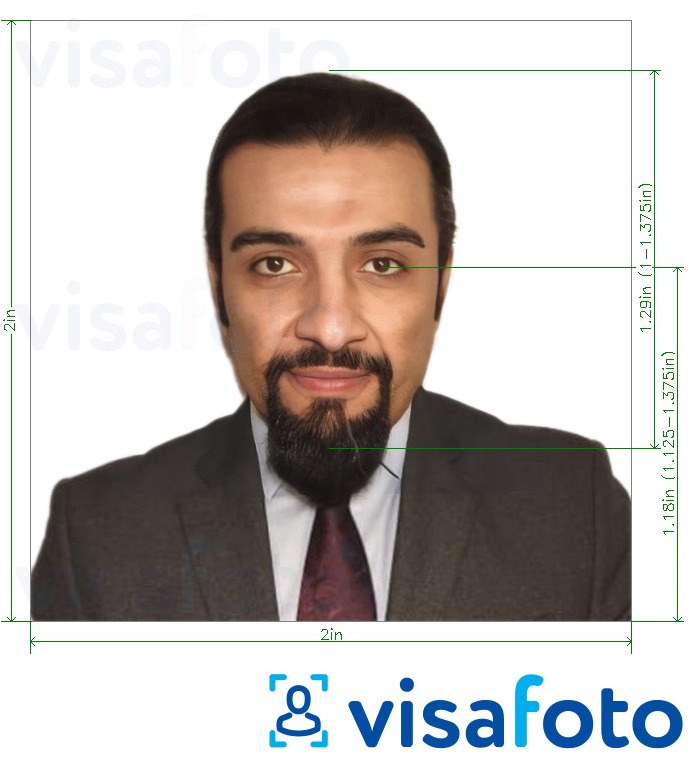  Iordaniyada AQShda 2x2 dyuymli ID karta (51x51 mm) uchun rasm namunasi zaruriy hajm xususiyatlariga ega